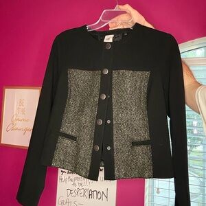 Classic black ponti fabric blazer with elegant detailing by Cabi